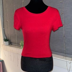 Bozzolo Bright Red Ribbed Short Sleeve Tee